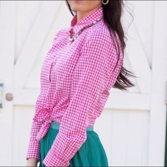 J. Crew Tops - J. Crew Pink Gingham Perfect Shirt